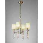 M3872/CS Tiffany Pendant 4+4 Light E14+G9 Antique Brass Cream Shades & Clear Crystal