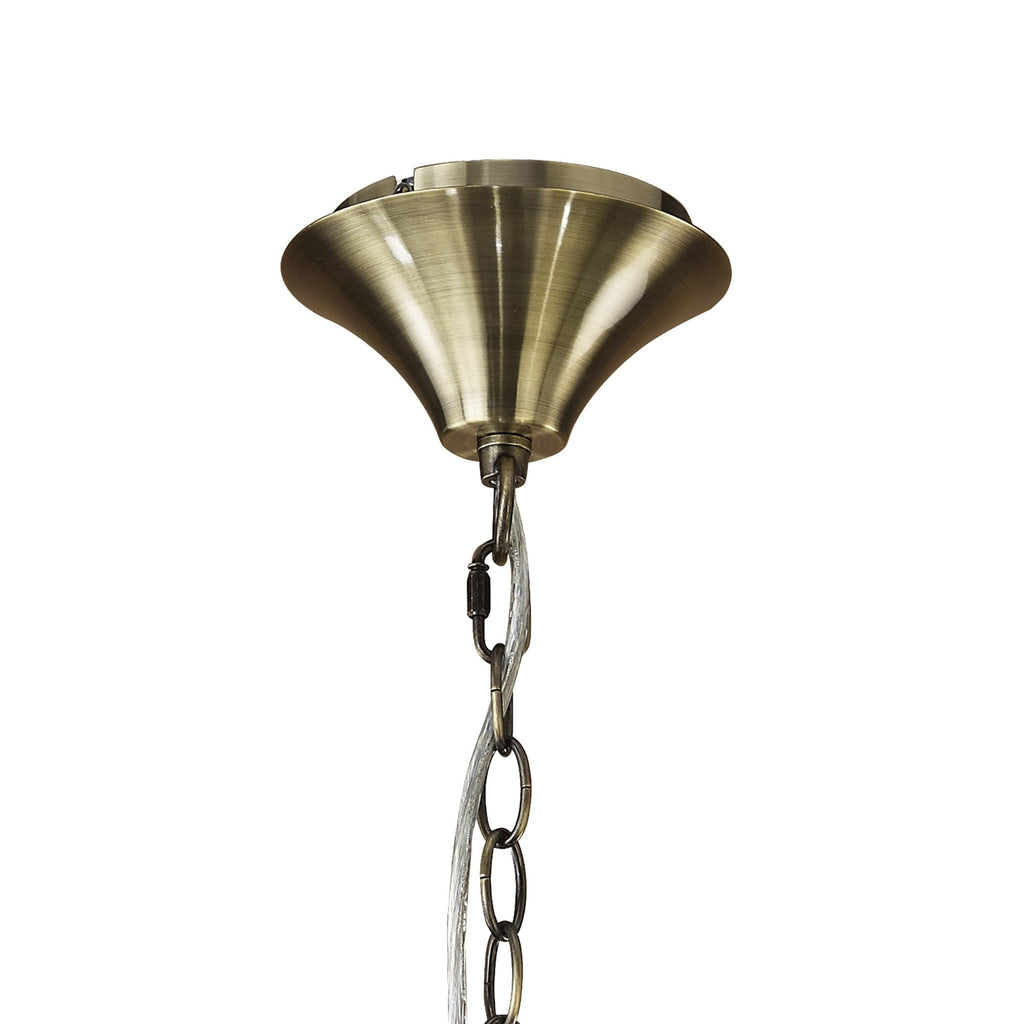 M3872/CS Tiffany Pendant 4+4 Light E14+G9 Antique Brass Cream Shades & Clear Crystal