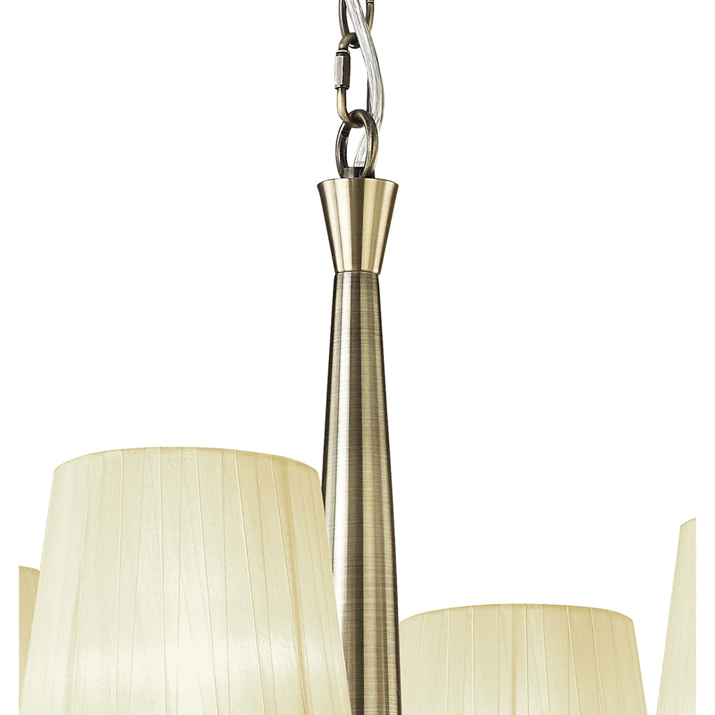M3872/CS Tiffany Pendant 4+4 Light E14+G9 Antique Brass Cream Shades & Clear Crystal