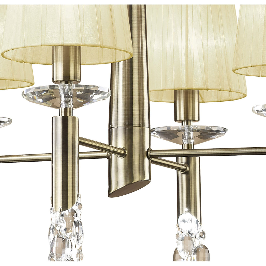 M3872/CS Tiffany Pendant 4+4 Light E14+G9 Antique Brass Cream Shades & Clear Crystal