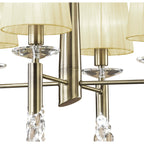M3872/CS Tiffany Pendant 4+4 Light E14+G9 Antique Brass Cream Shades & Clear Crystal