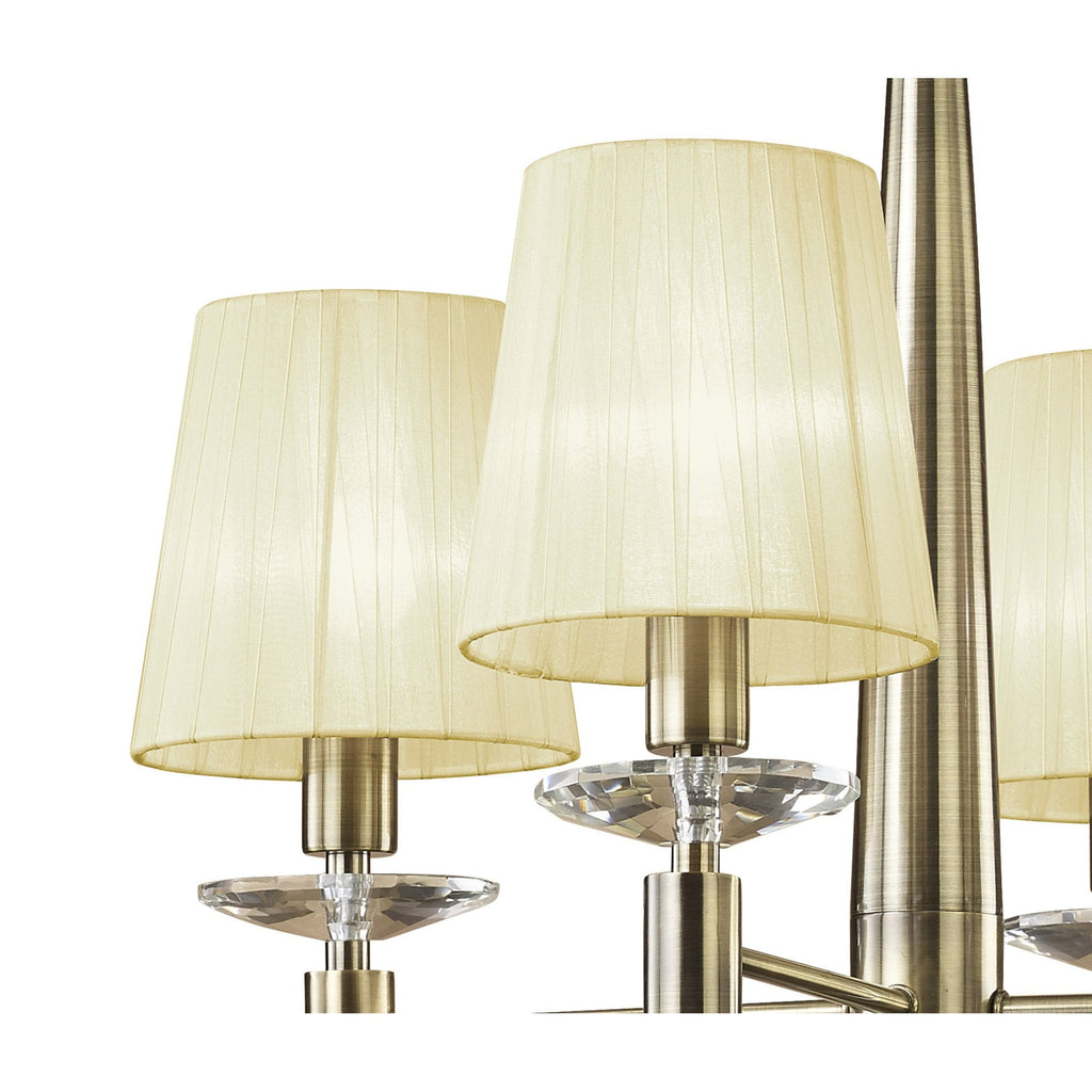M3872/CS Tiffany Pendant 4+4 Light E14+G9 Antique Brass Cream Shades & Clear Crystal