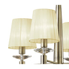 M3872/CS Tiffany Pendant 4+4 Light E14+G9 Antique Brass Cream Shades & Clear Crystal