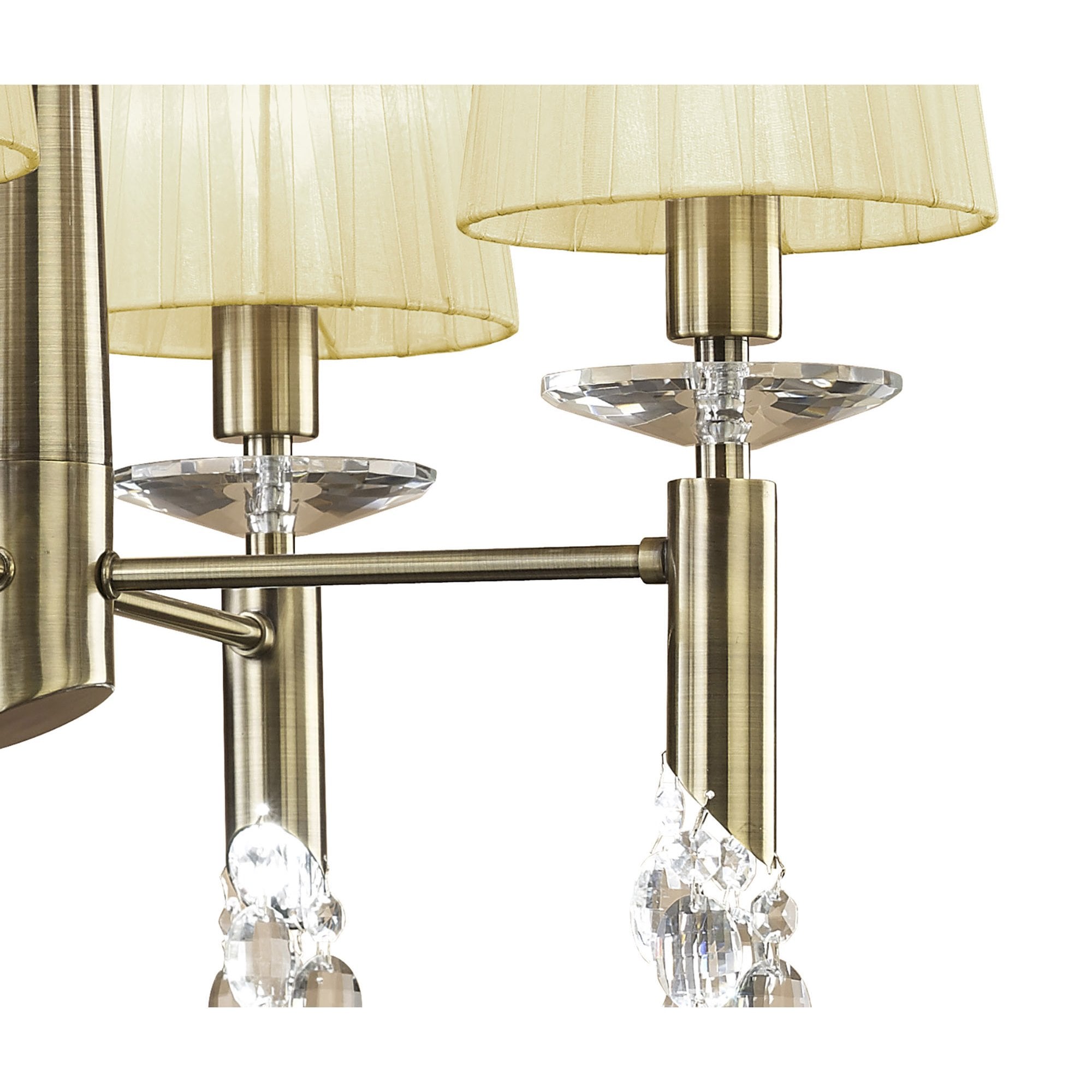 M3872/CS Tiffany Pendant 4+4 Light E14+G9 Antique Brass Cream Shades & Clear Crystal