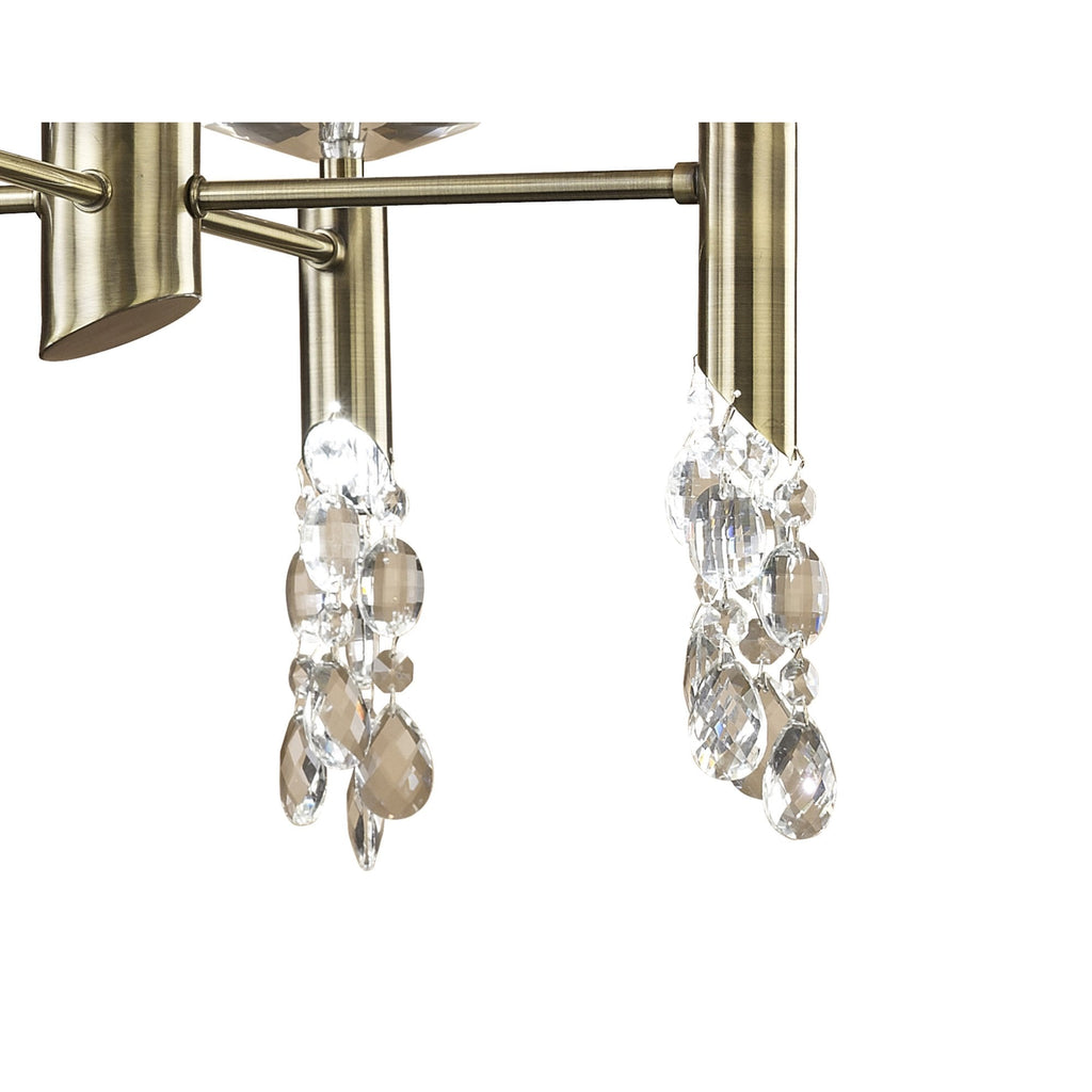 M3872/CS Tiffany Pendant 4+4 Light E14+G9 Antique Brass Cream Shades & Clear Crystal