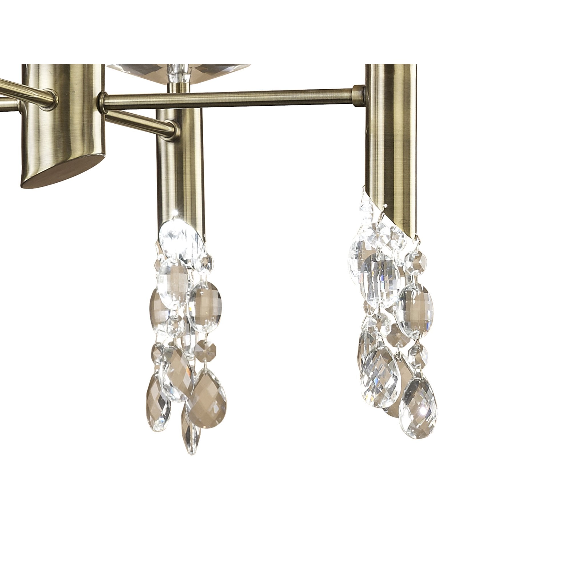 M3872/CS Tiffany Pendant 4+4 Light E14+G9 Antique Brass Cream Shades & Clear Crystal