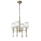 M3872/WS Tiffany Pendant 4+4 Light E14+G9 Antique Brass White Shades & Clear Crystal