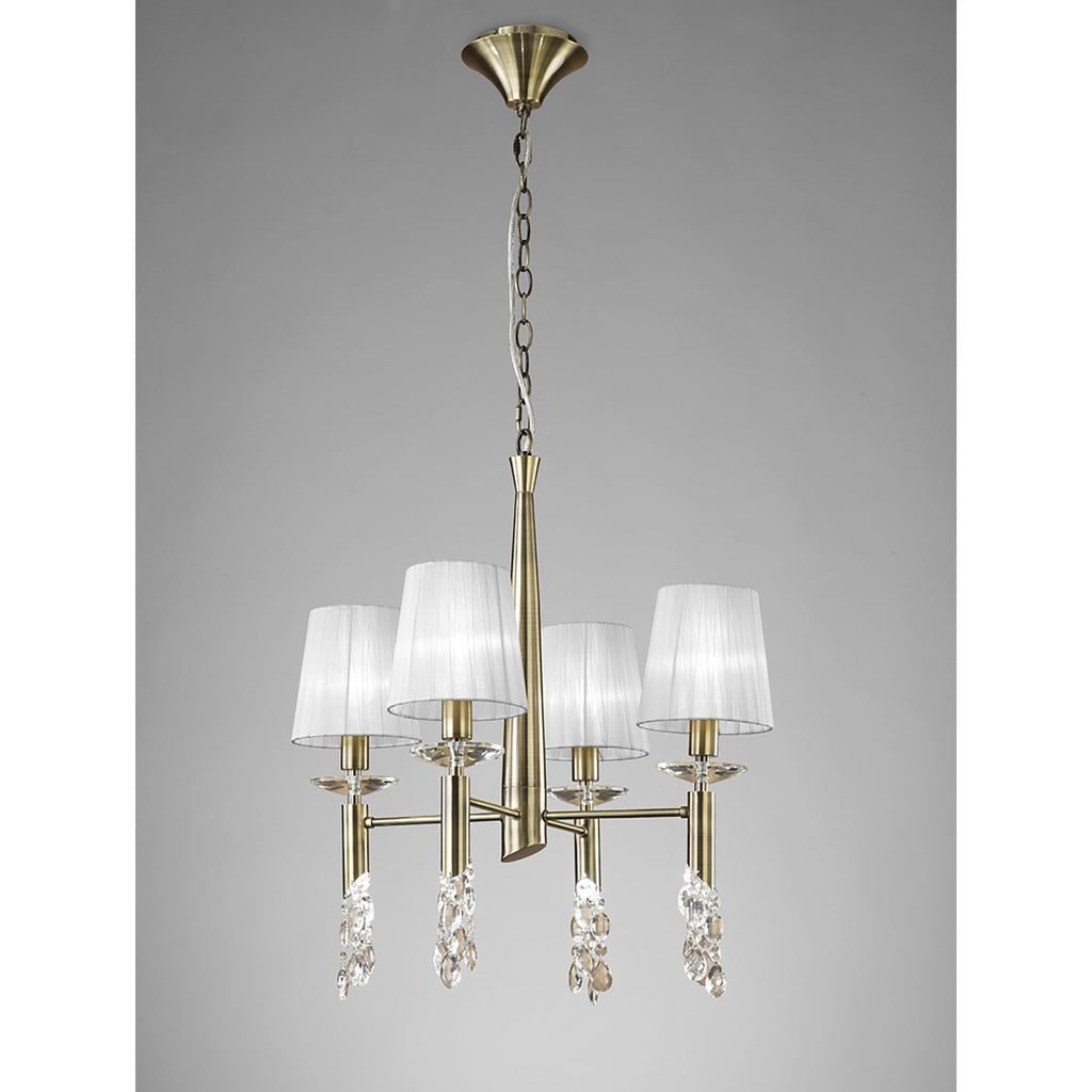 M3872/WS Tiffany Pendant 4+4 Light E14+G9 Antique Brass White Shades & Clear Crystal