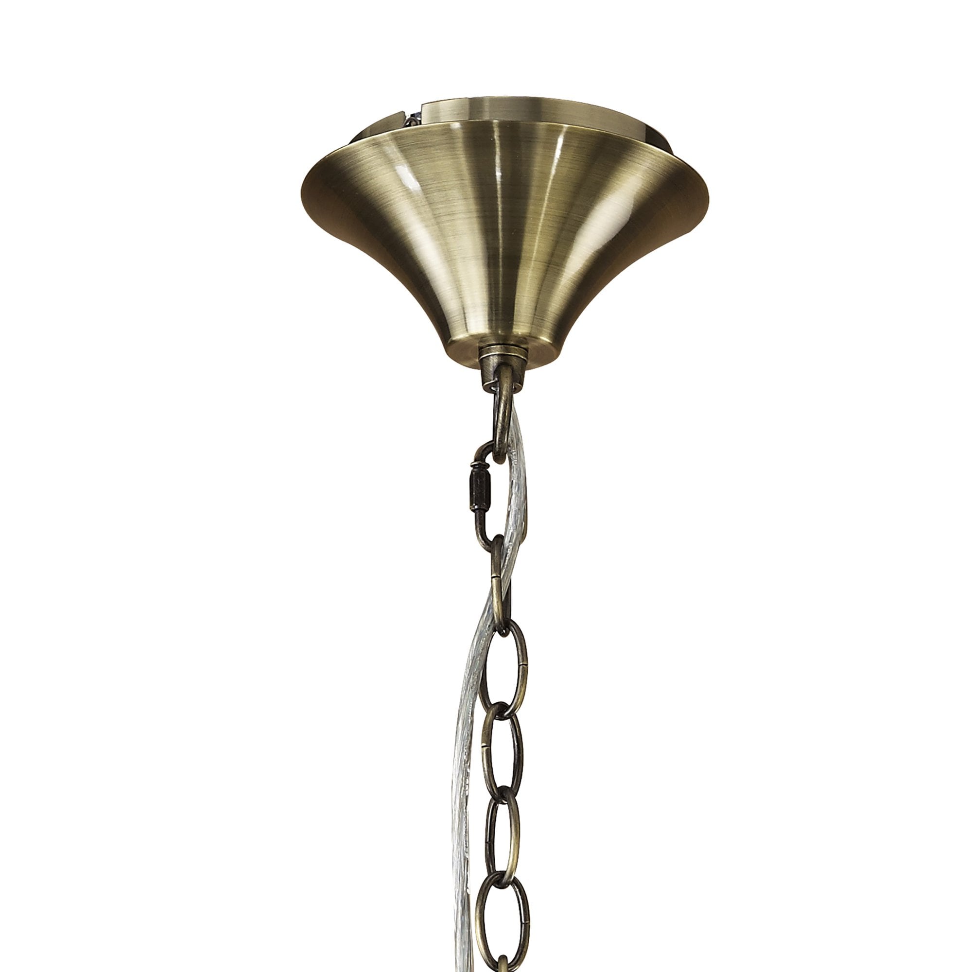 M3872/WS Tiffany Pendant 4+4 Light E14+G9 Antique Brass White Shades & Clear Crystal