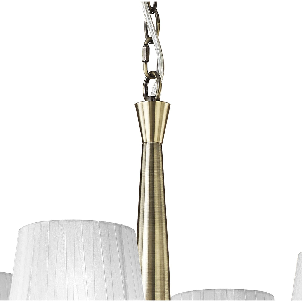 M3872/WS Tiffany Pendant 4+4 Light E14+G9 Antique Brass White Shades & Clear Crystal