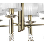 M3872/WS Tiffany Pendant 4+4 Light E14+G9 Antique Brass White Shades & Clear Crystal