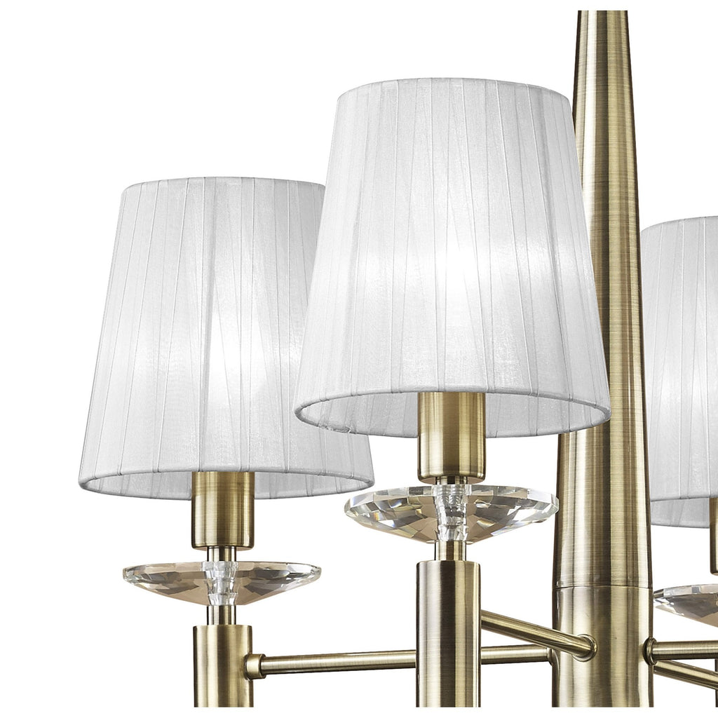M3872/WS Tiffany Pendant 4+4 Light E14+G9 Antique Brass White Shades & Clear Crystal