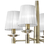 M3872/WS Tiffany Pendant 4+4 Light E14+G9 Antique Brass White Shades & Clear Crystal