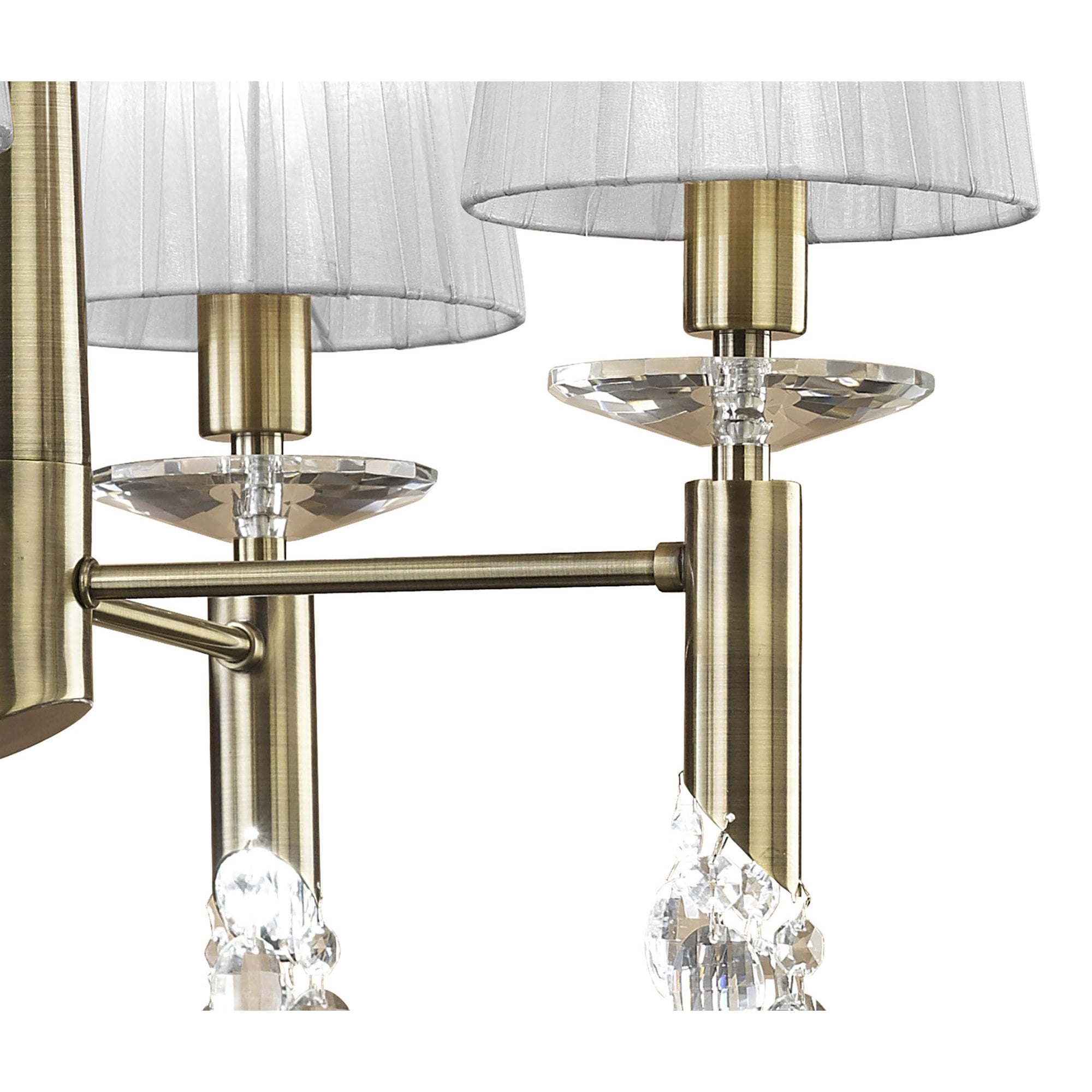M3872/WS Tiffany Pendant 4+4 Light E14+G9 Antique Brass White Shades & Clear Crystal