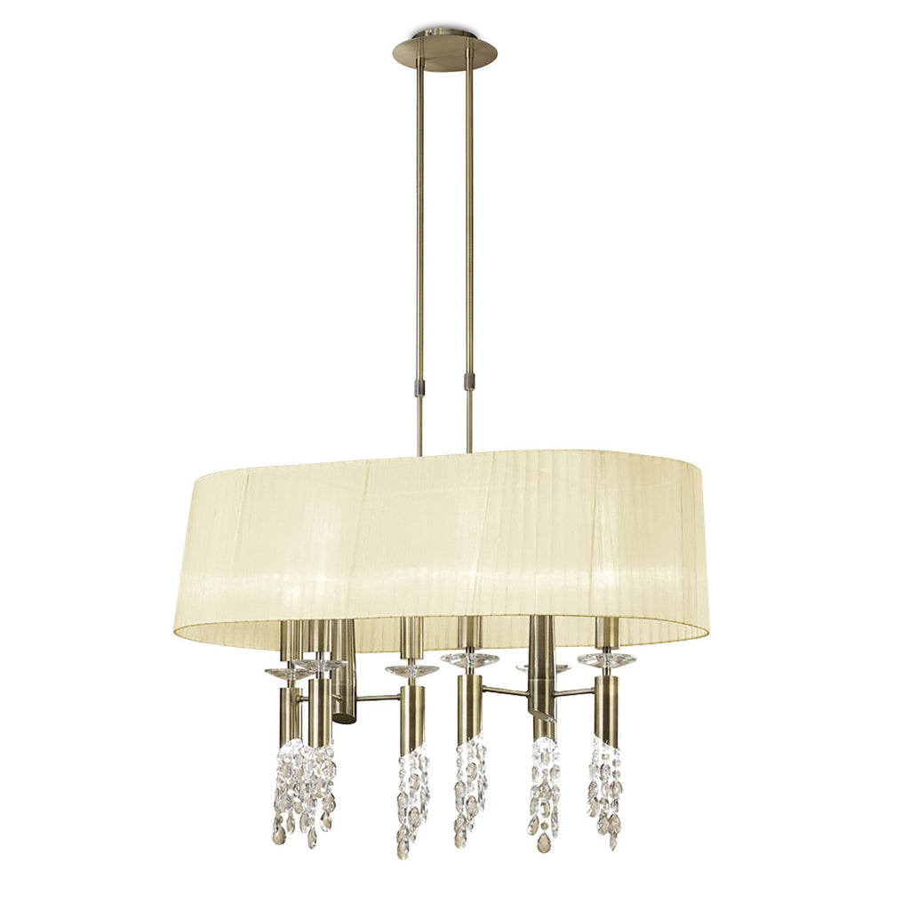 M3873/CS Tiffany Pendant 6+6 Light E27+G9 Oval Antique Brass Cream Shade & Clear Crystal