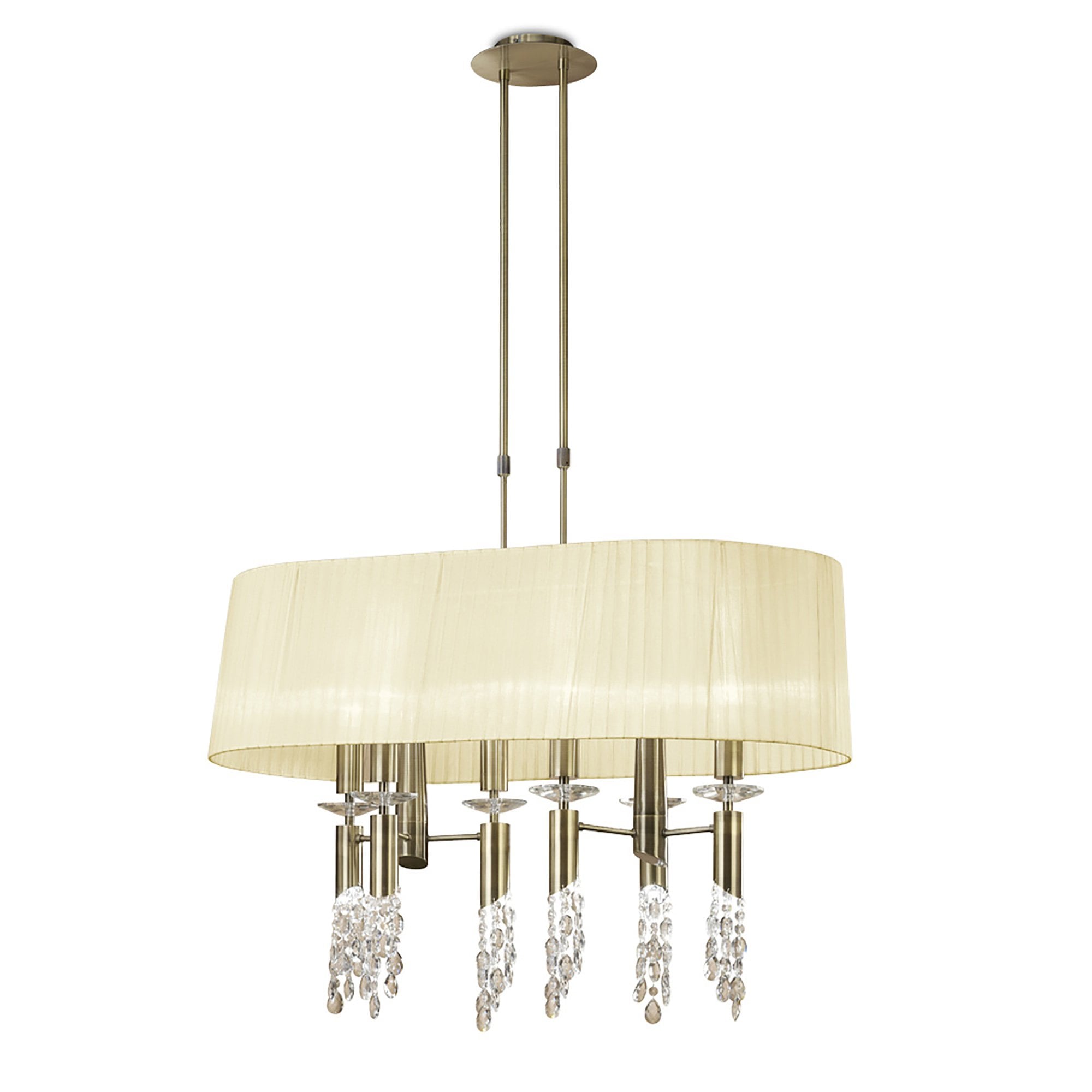 M3873/CS Tiffany Pendant 6+6 Light E27+G9 Oval Antique Brass Cream Shade & Clear Crystal