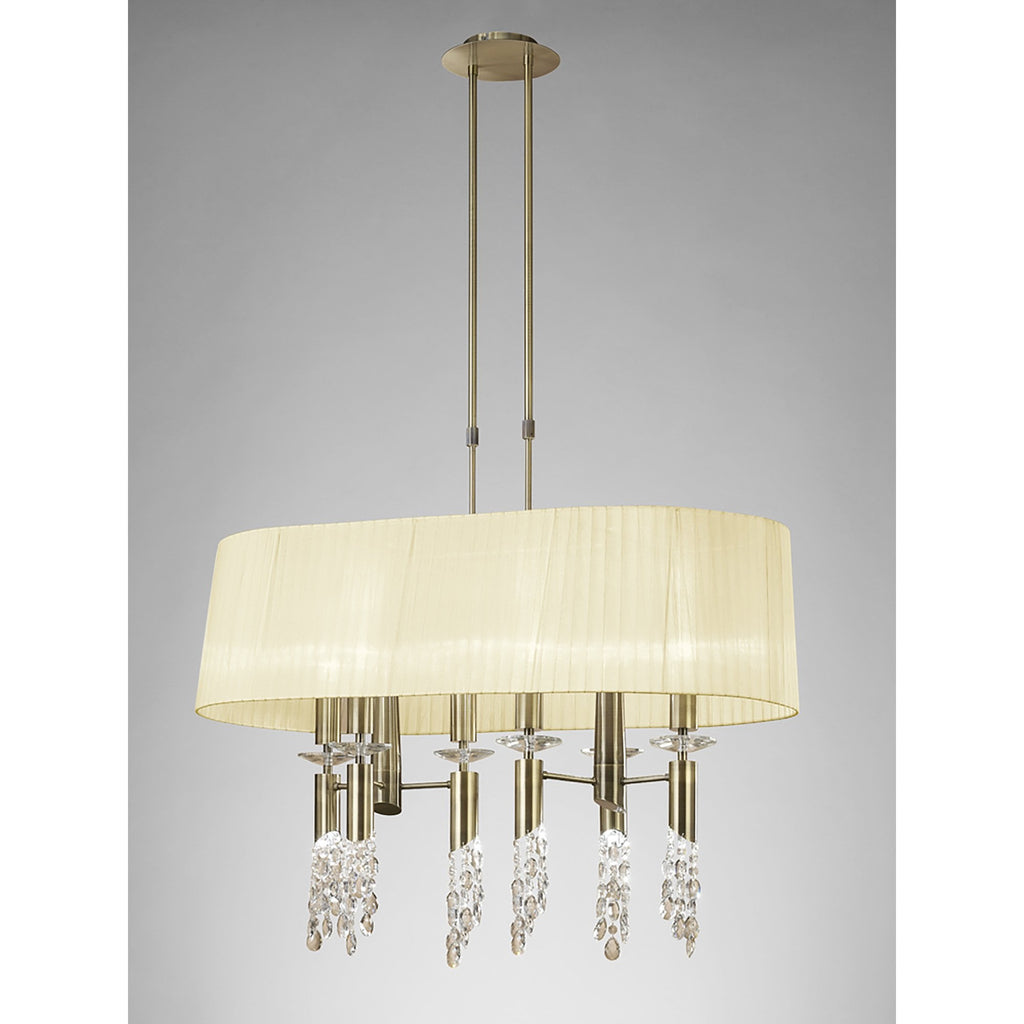 M3873/CS Tiffany Pendant 6+6 Light E27+G9 Oval Antique Brass Cream Shade & Clear Crystal