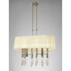 M3873/CS Tiffany Pendant 6+6 Light E27+G9 Oval Antique Brass Cream Shade & Clear Crystal