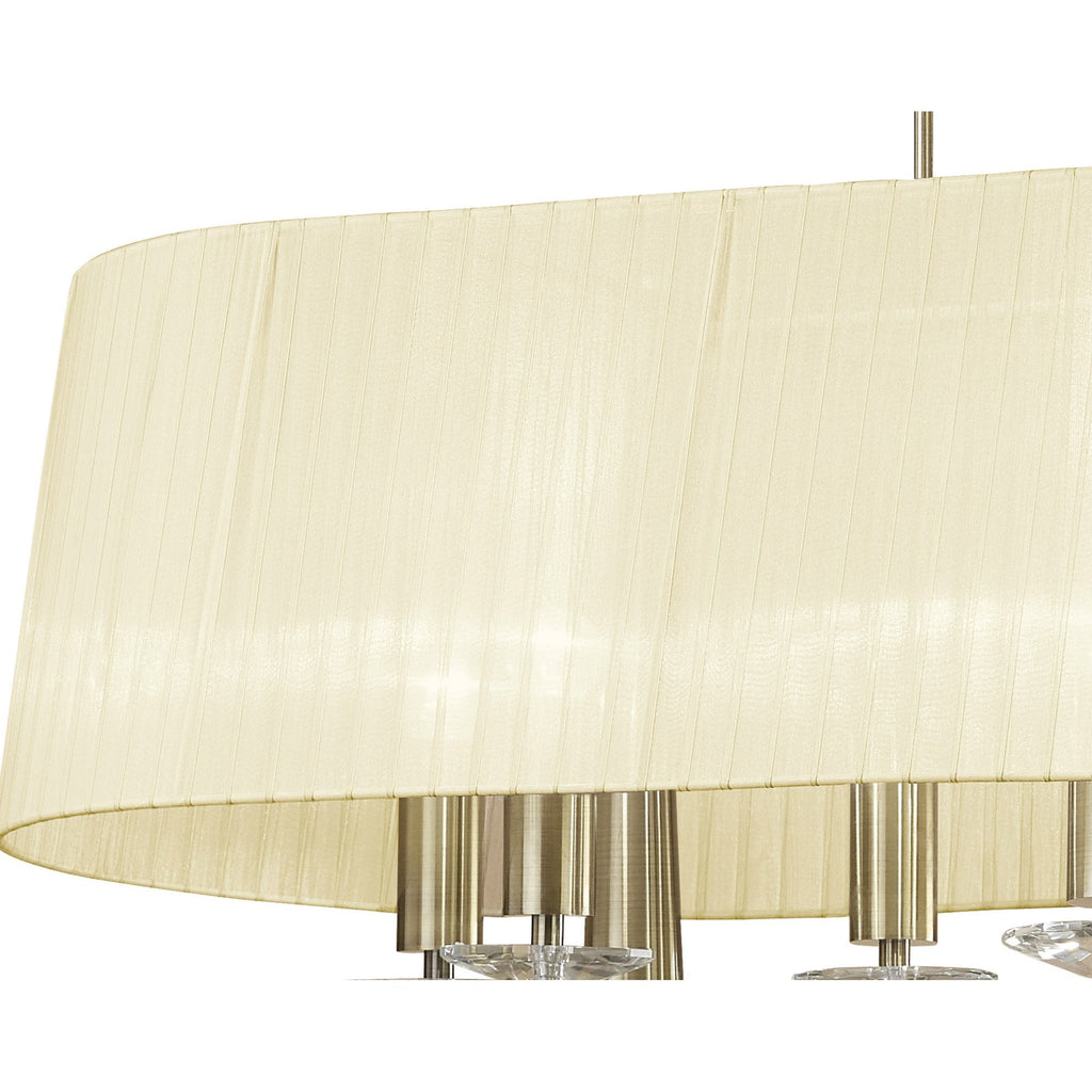 M3873/CS Tiffany Pendant 6+6 Light E27+G9 Oval Antique Brass Cream Shade & Clear Crystal