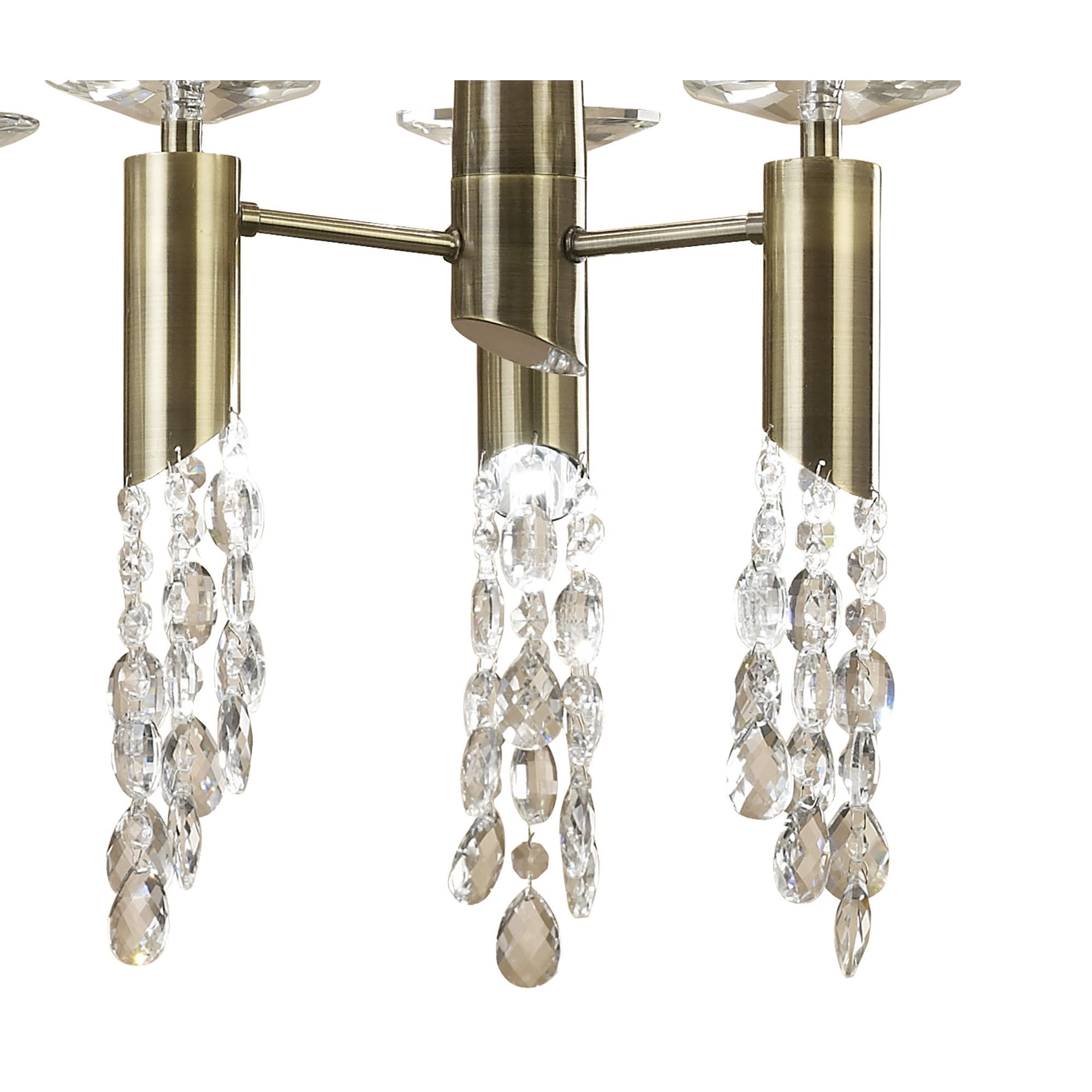 M3873/CS Tiffany Pendant 6+6 Light E27+G9 Oval Antique Brass Cream Shade & Clear Crystal