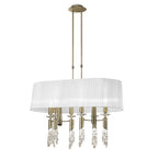M3873/WS Tiffany Pendant 6+6 Light E27+G9 Oval Antique Brass White Shade & Clear Crystal