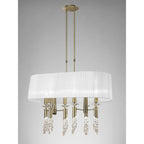 M3873/WS Tiffany Pendant 6+6 Light E27+G9 Oval Antique Brass White Shade & Clear Crystal