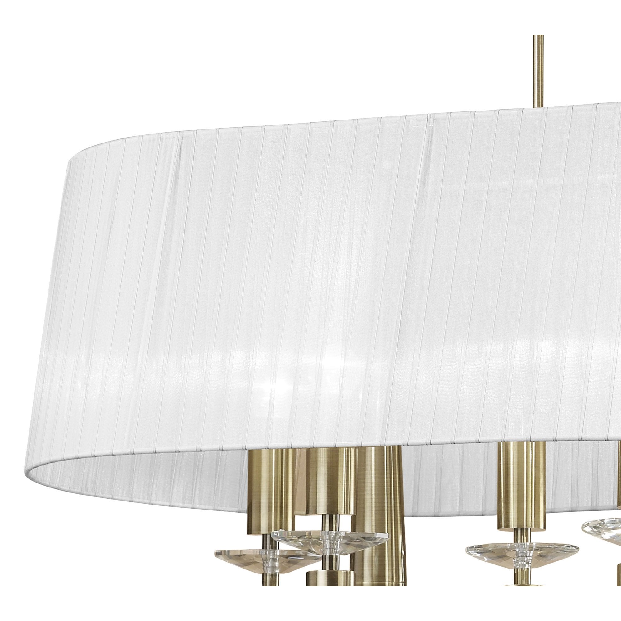M3873/WS Tiffany Pendant 6+6 Light E27+G9 Oval Antique Brass White Shade & Clear Crystal
