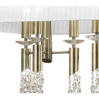 M3873/WS Tiffany Pendant 6+6 Light E27+G9 Oval Antique Brass White Shade & Clear Crystal