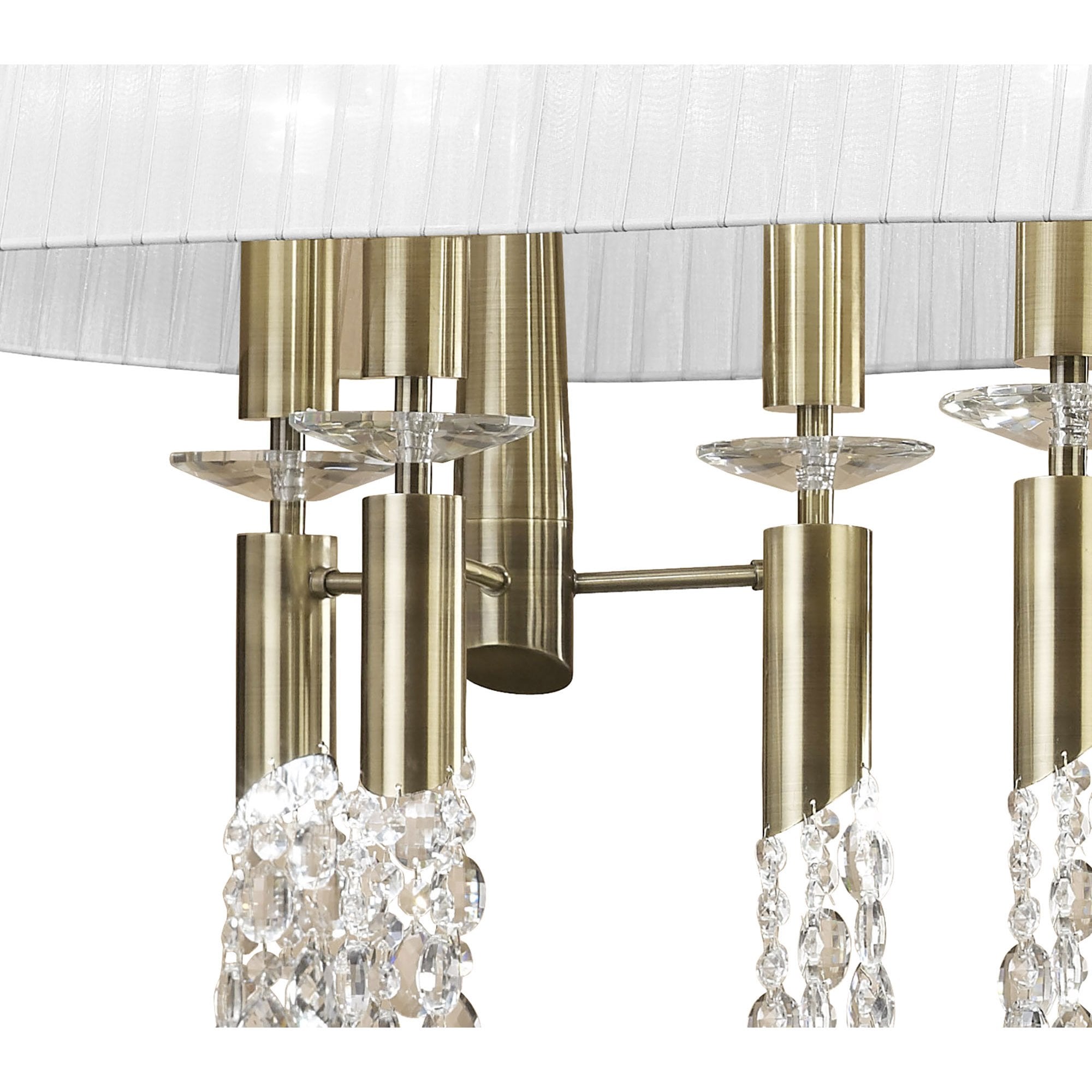 M3873/WS Tiffany Pendant 6+6 Light E27+G9 Oval Antique Brass White Shade & Clear Crystal