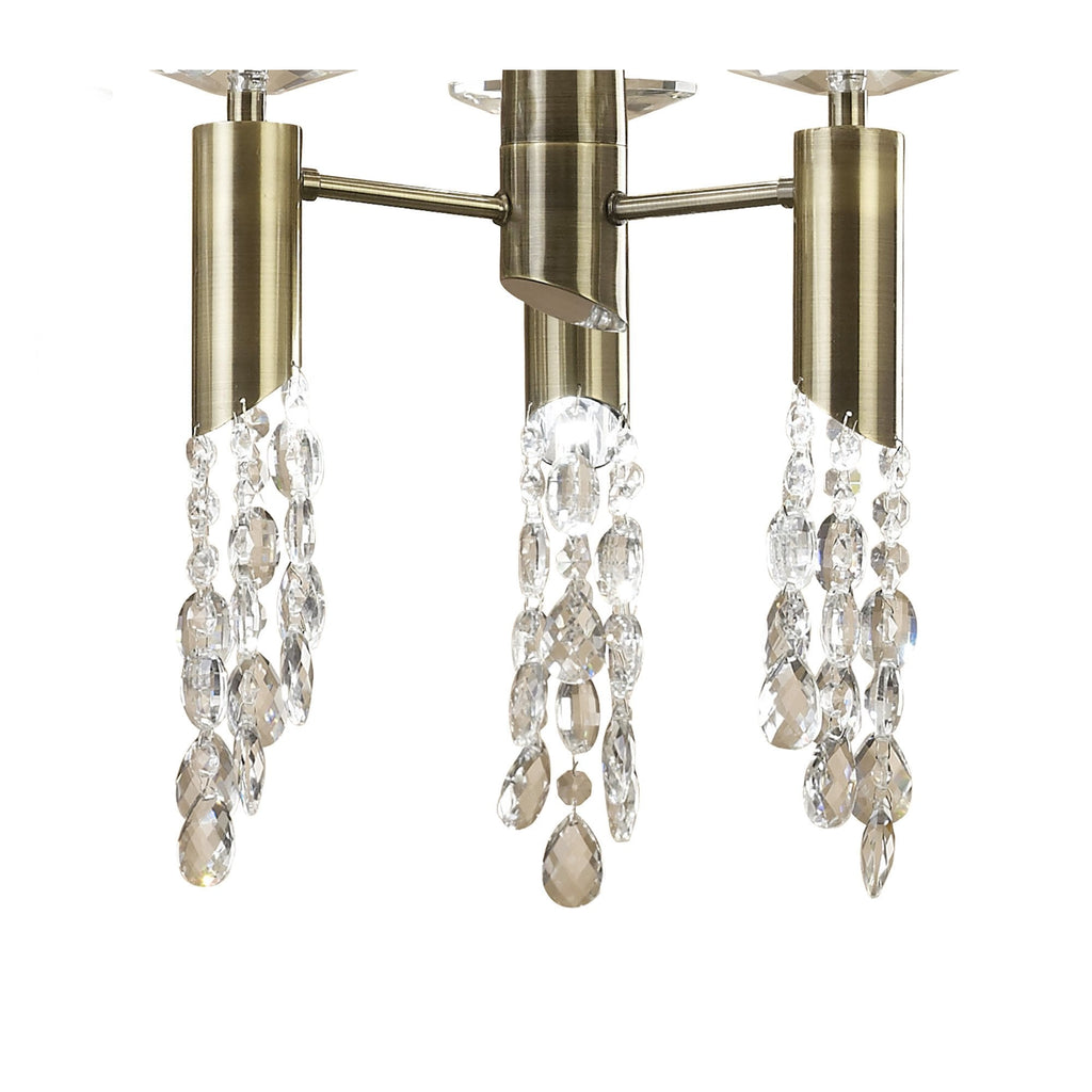 M3873/WS Tiffany Pendant 6+6 Light E27+G9 Oval Antique Brass White Shade & Clear Crystal