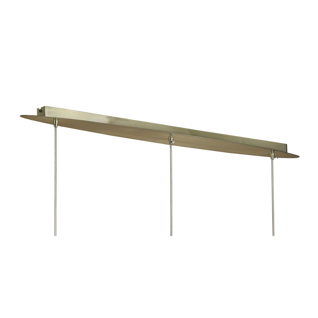M3875/CS Tiffany Linear Pendant 3+3 Light E27+G9 Line Antique Brass Cream Shades & Clear Crystal