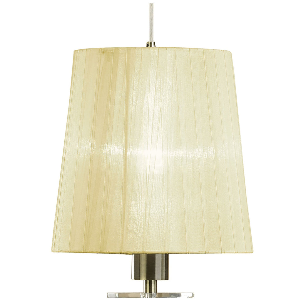 M3875/CS Tiffany Linear Pendant 3+3 Light E27+G9 Line Antique Brass Cream Shades & Clear Crystal