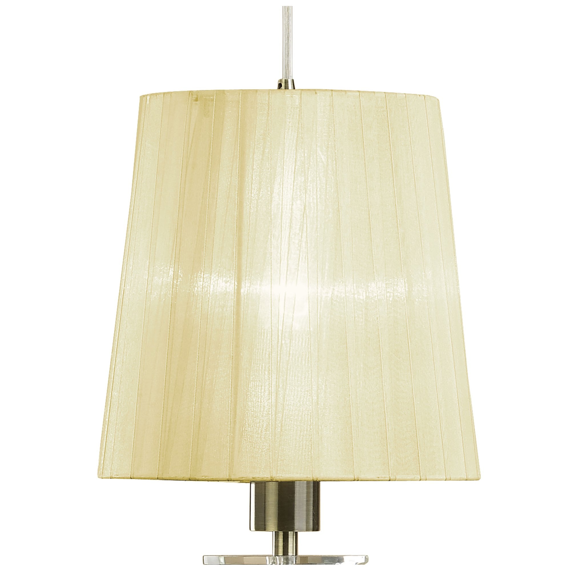 M3875/CS Tiffany Linear Pendant 3+3 Light E27+G9 Line Antique Brass Cream Shades & Clear Crystal