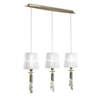 M3875/WS Tiffany Linear Pendant 3+3 Light E27+G9 Line Antique Brass White Shades & Clear Crystal
