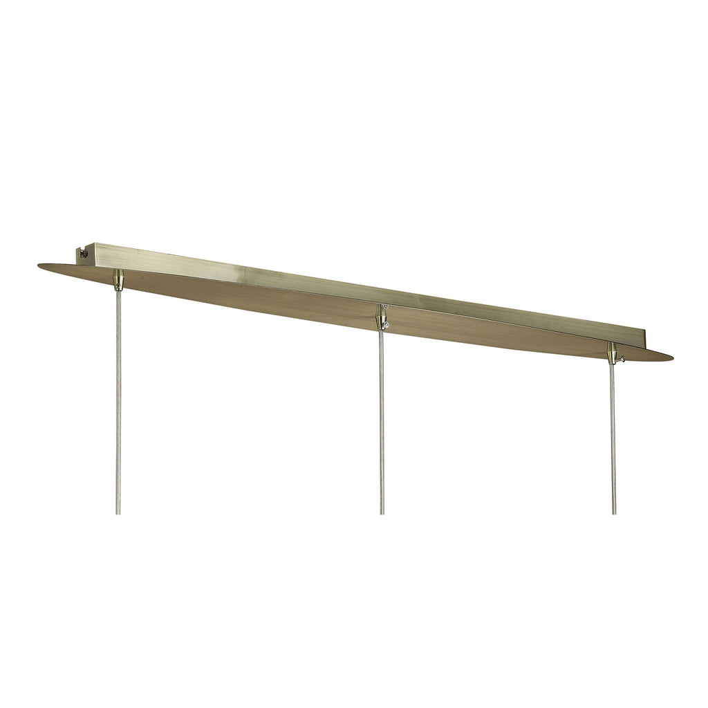 M3875/WS Tiffany Linear Pendant 3+3 Light E27+G9 Line Antique Brass White Shades & Clear Crystal