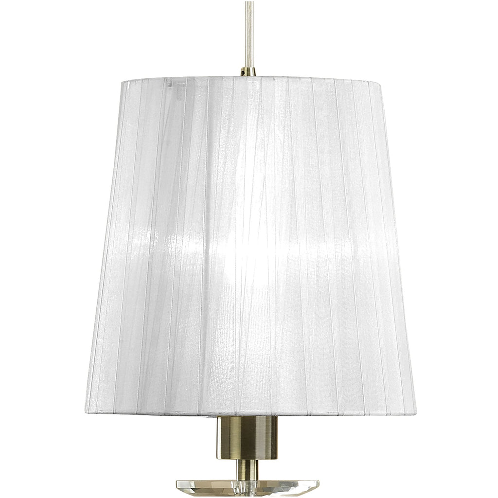 M3875/WS Tiffany Linear Pendant 3+3 Light E27+G9 Line Antique Brass White Shades & Clear Crystal