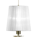 M3875/WS Tiffany Linear Pendant 3+3 Light E27+G9 Line Antique Brass White Shades & Clear Crystal