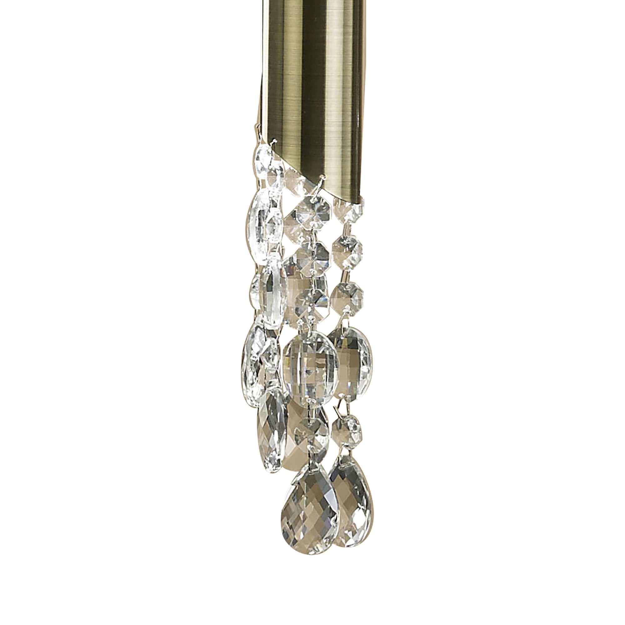 M3875/WS Tiffany Linear Pendant 3+3 Light E27+G9 Line Antique Brass White Shades & Clear Crystal