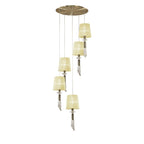 M3877/CS Tiffany Pendant 5+5 Light E27+G9 Spiral Antique Brass Cream Shades & Clear Crystal