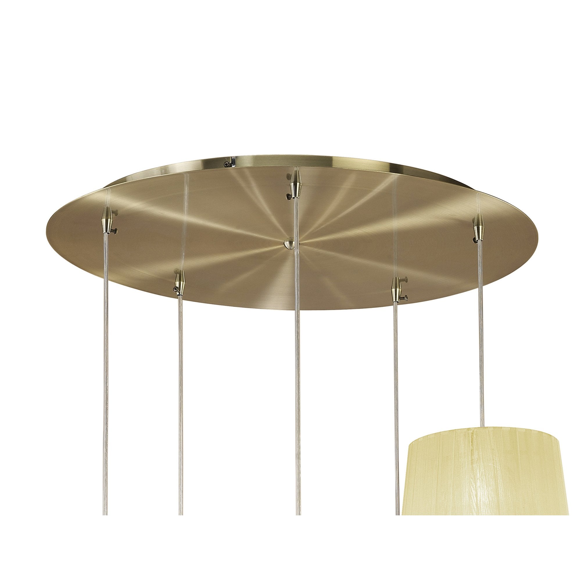 M3877/CS Tiffany Pendant 5+5 Light E27+G9 Spiral Antique Brass Cream Shades & Clear Crystal