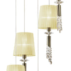 M3877/CS Tiffany Pendant 5+5 Light E27+G9 Spiral Antique Brass Cream Shades & Clear Crystal
