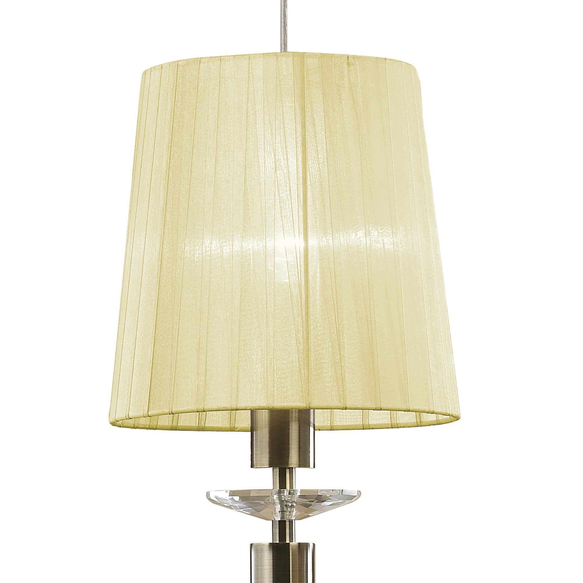 M3877/CS Tiffany Pendant 5+5 Light E27+G9 Spiral Antique Brass Cream Shades & Clear Crystal
