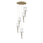 M3877/WS Tiffany Pendant 5+5 Light E27+G9 Spiral Antique Brass White Shades & Clear Crystal
