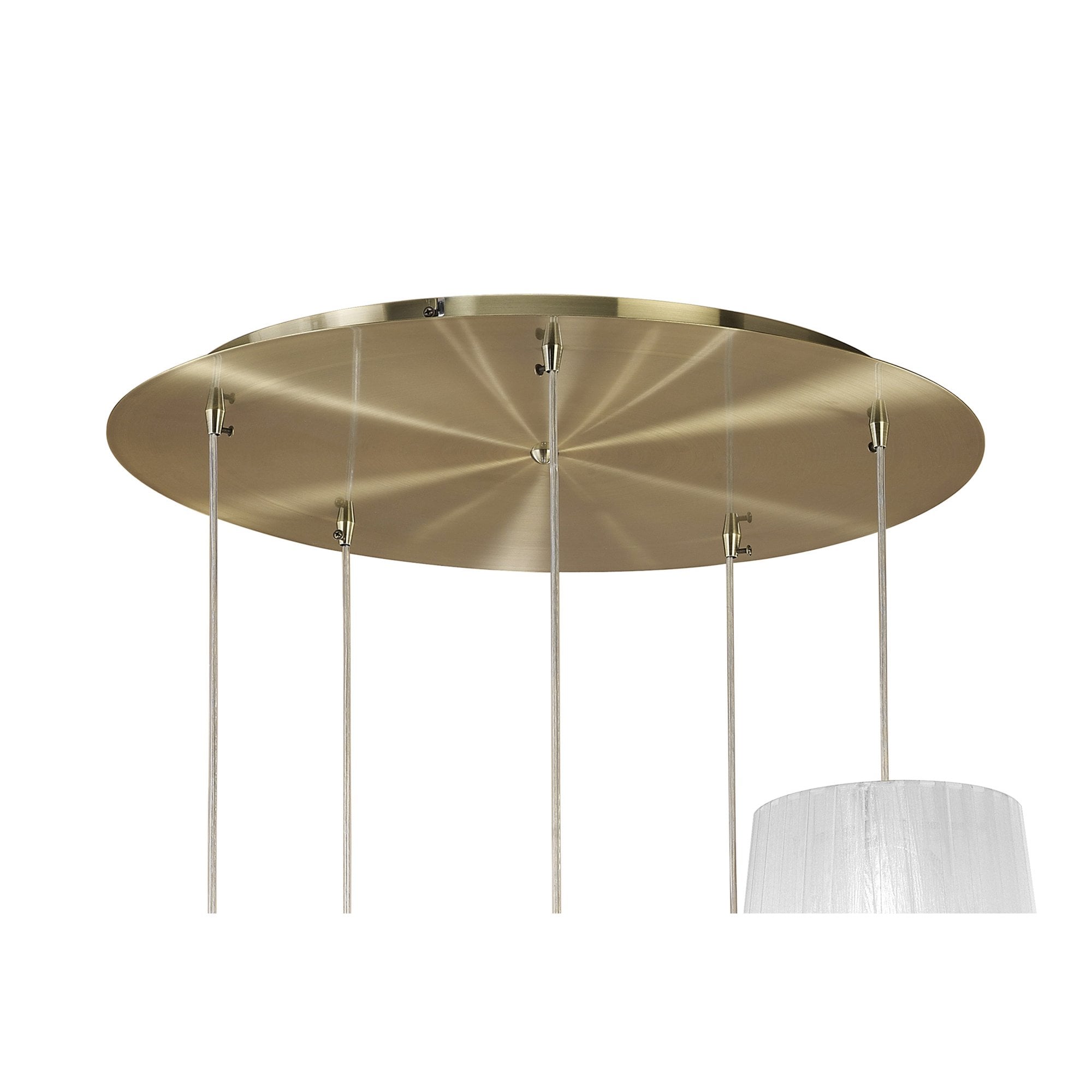 M3877/WS Tiffany Pendant 5+5 Light E27+G9 Spiral Antique Brass White Shades & Clear Crystal