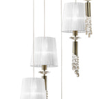 M3877/WS Tiffany Pendant 5+5 Light E27+G9 Spiral Antique Brass White Shades & Clear Crystal