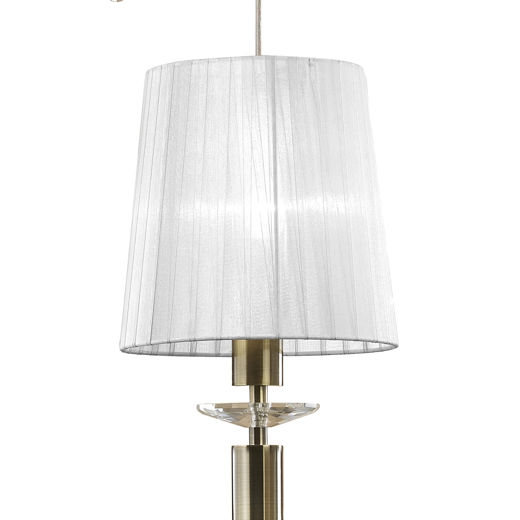 M3877/WS Tiffany Pendant 5+5 Light E27+G9 Spiral Antique Brass White Shades & Clear Crystal