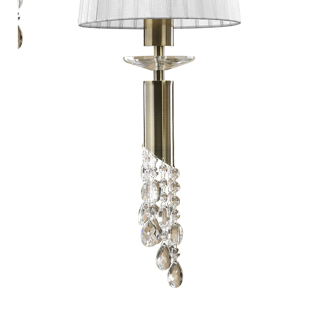 M3877/WS Tiffany Pendant 5+5 Light E27+G9 Spiral Antique Brass White Shades & Clear Crystal