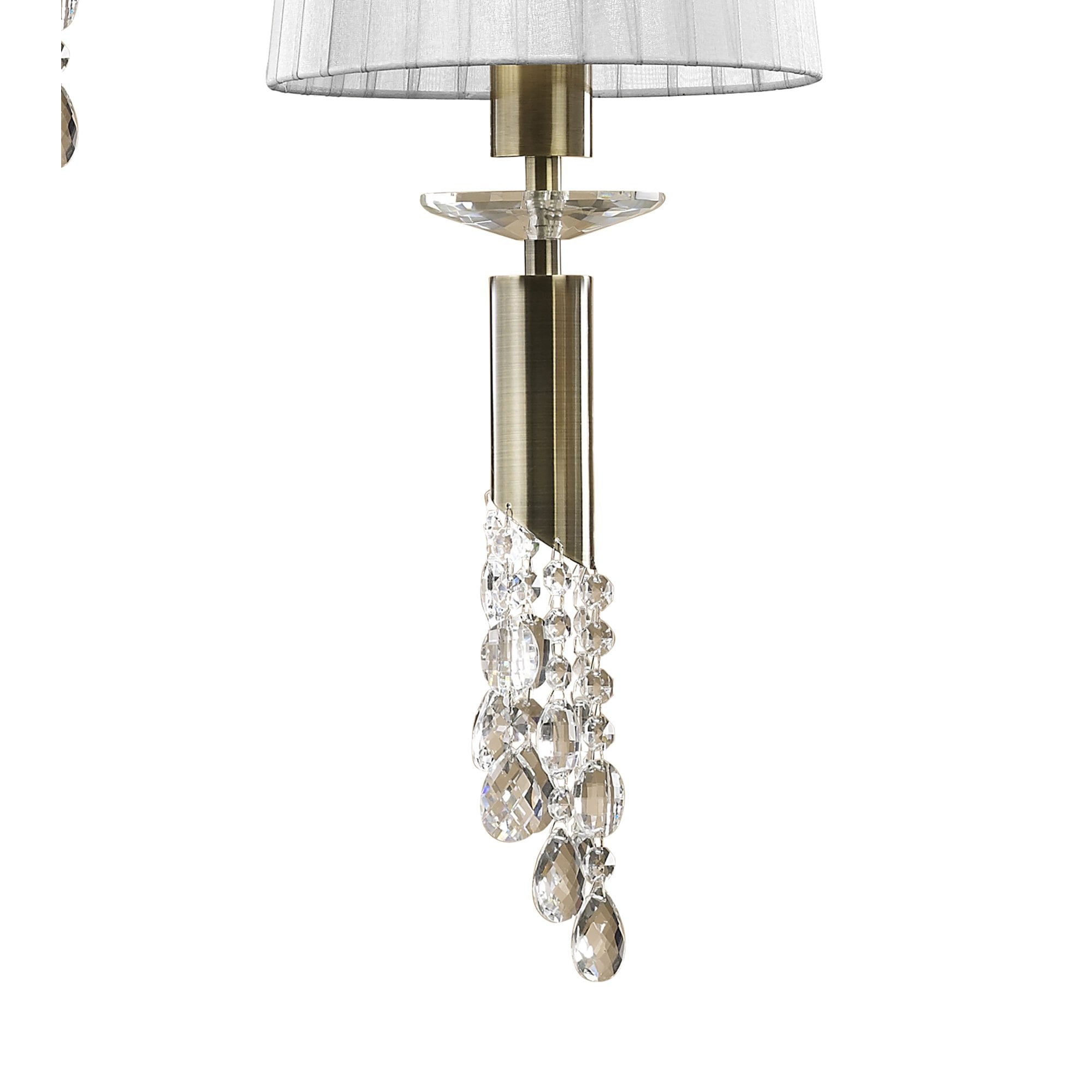 M3877/WS Tiffany Pendant 5+5 Light E27+G9 Spiral Antique Brass White Shades & Clear Crystal