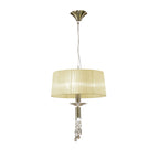 M3878/CS Tiffany Pendant 3+1 Light E27+G9 Antique Brass Cream Shade & Clear Crystal