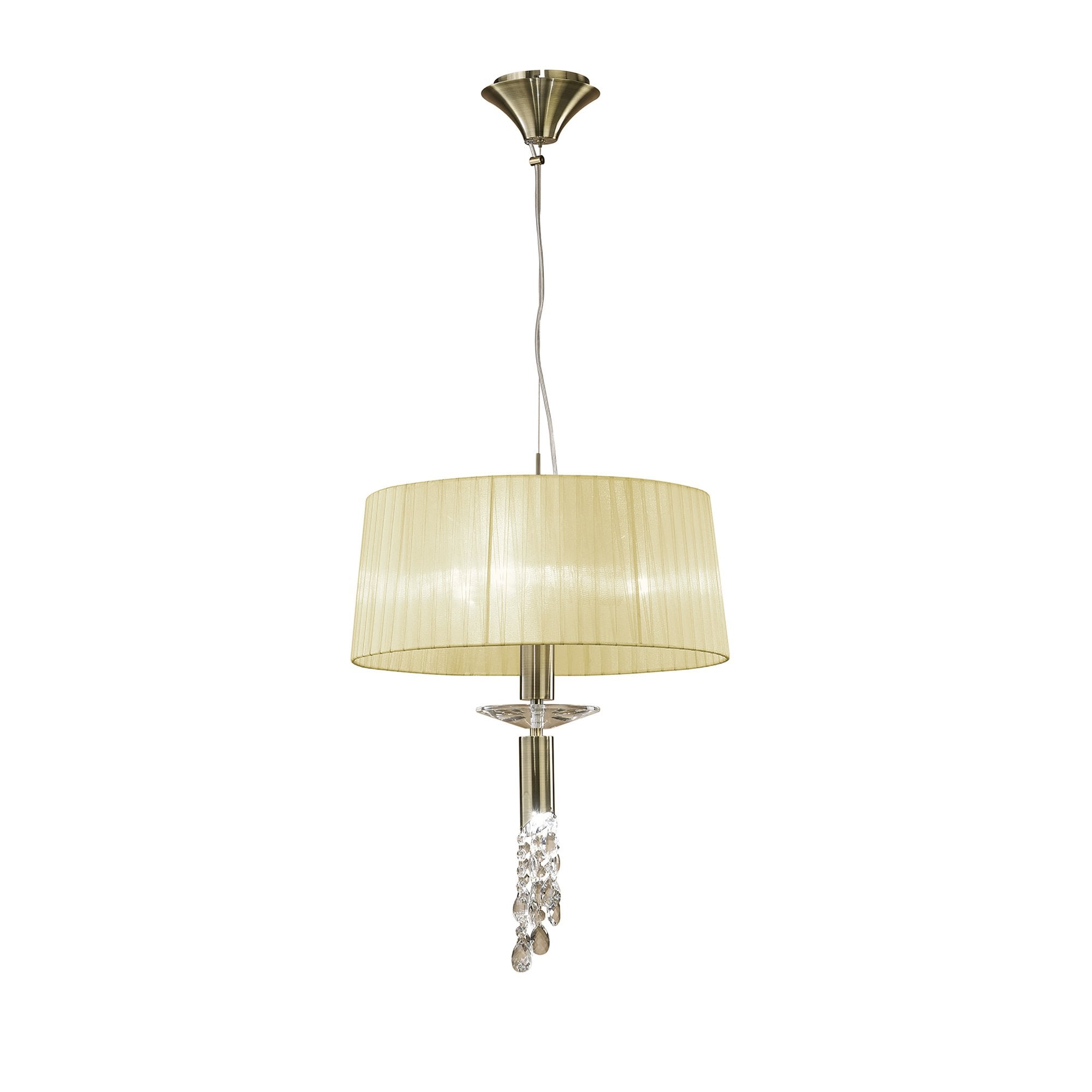M3878/CS Tiffany Pendant 3+1 Light E27+G9 Antique Brass Cream Shade & Clear Crystal